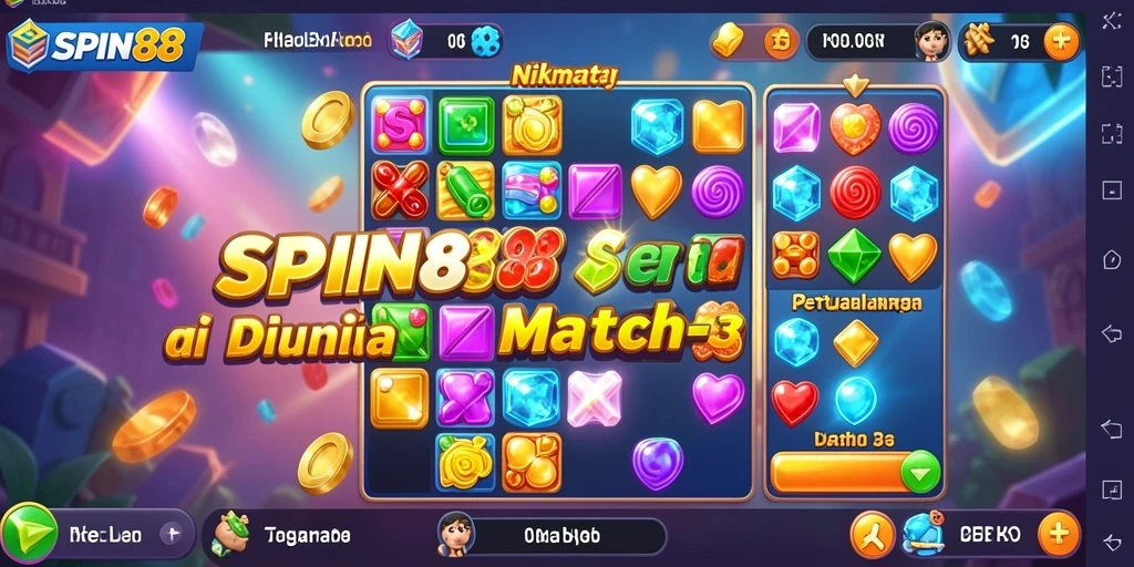 Screenshot SPIN88 menampilkan gameplay seru Match-3 yang penuh warna.